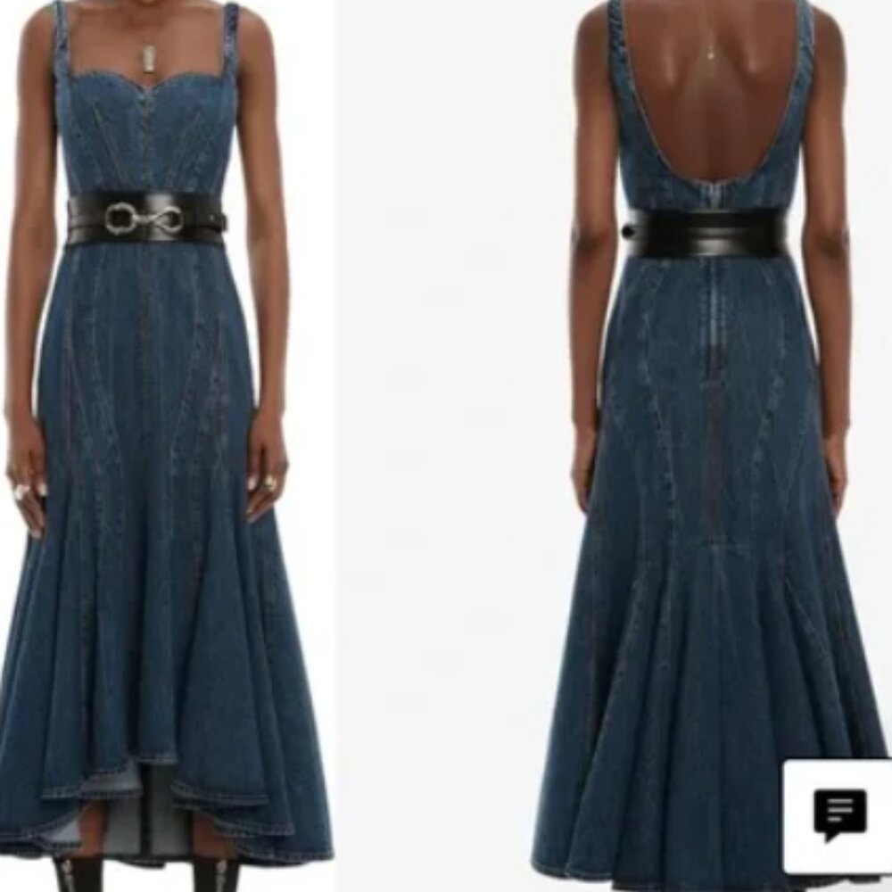 Alexander McQueen High-Low Denim Dress, size 40